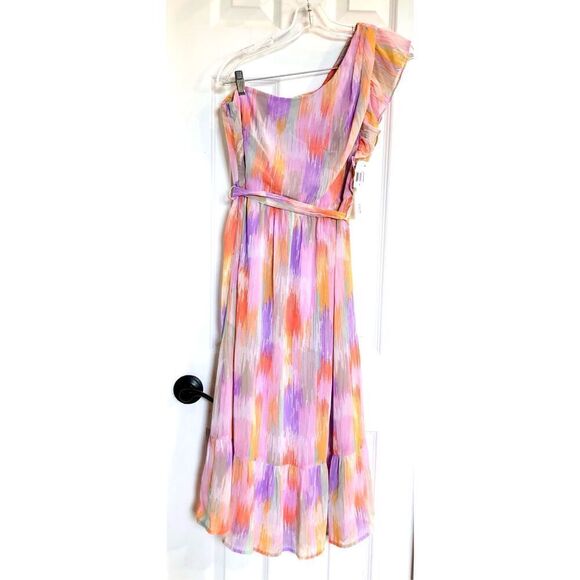 AQUA - NWT - 🎉3 X HP🎉 L Sz Small One-Shoulder Spring Print Midi Dress. ADORBS! - Picture 4 of 16